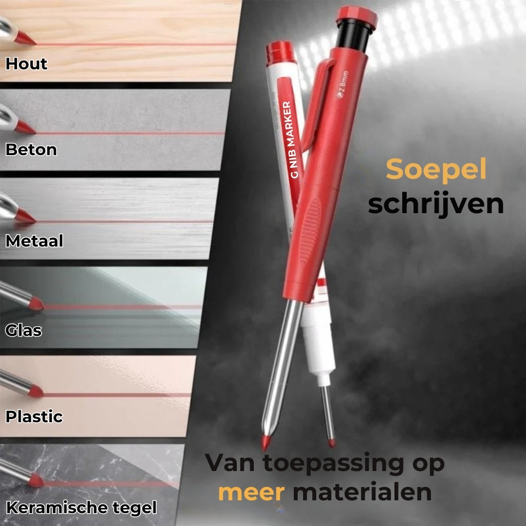 Complete Markeerkit voor Vakmannen - 3 stuks Timmermanspotloden - Met Gekleurde Navullingen - Onmisbaar in de Gereedschapskist