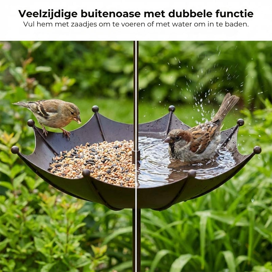 Hangend Vogelvoederhuisje en Drinkschaal – Parapluvormige Voedersilo – 2-in-1 Voederstation