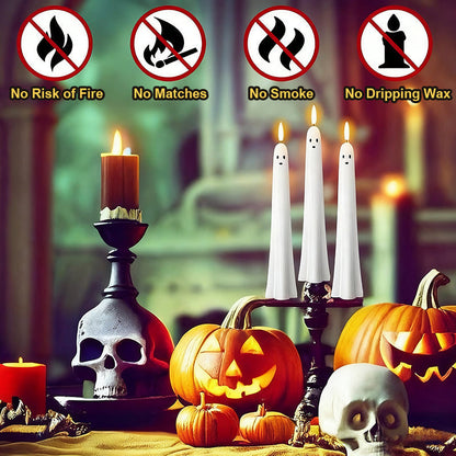 🎃👻Afstandsbedienbare LED-spookkaarsen met 3D-vlamlont 🕯️💡 1 set (2 stuks)