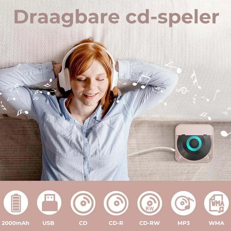 Draagbare CD Speler met Bluetooth - Oplaadbare Discman voor Auto & Onderweg (Anti-Shock)