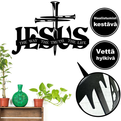 Eksklusiivinen seinäkoriste – Jeesus ja risti käsintehdyssä designissa