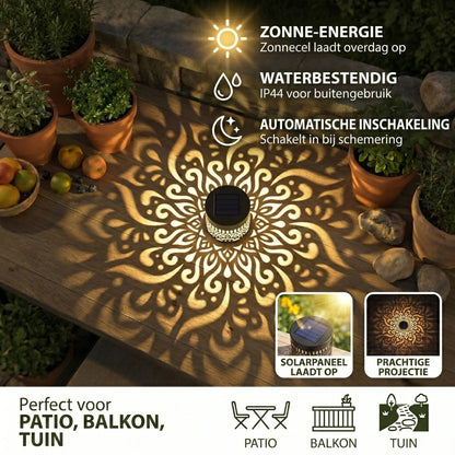 Kleurrijke Solar Mandala Tuinverlichting – Waterdichte LED Wandlamp met Projectie-effect voor Buiten
