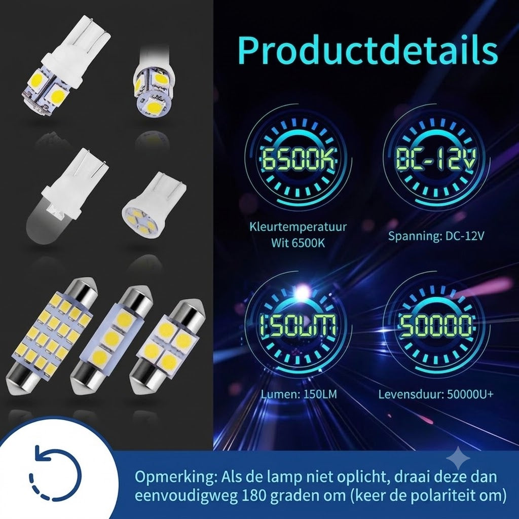 🚗💡42-Delige Auto Interieur Verlichting Set – Ultrabreed Wit Licht voor Plafondverlichting, Leeslampen en Kofferbakverlichting
