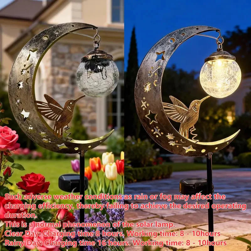 Solar Tuinverlichting Kolibrie en Maan - Decoratieve Buitenverlichting voor Tuin en Terras