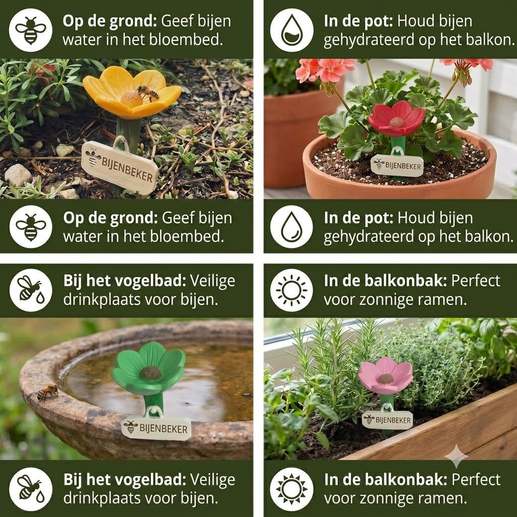 Bloemvormige bijendrinker – kleurrijke drinkplaats in de tuin