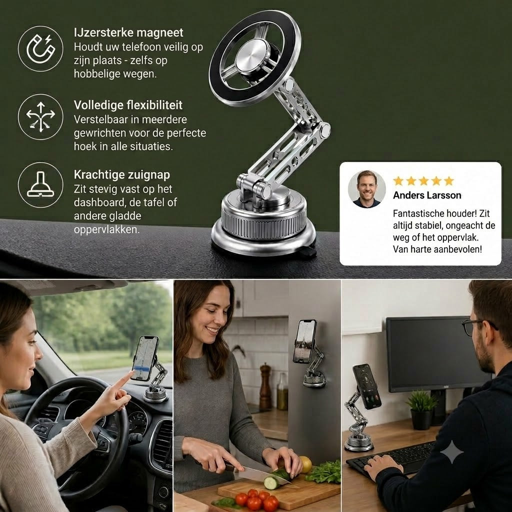 Volledig metalen telefoonhouder voor de auto met supersterke magneten en zuignap