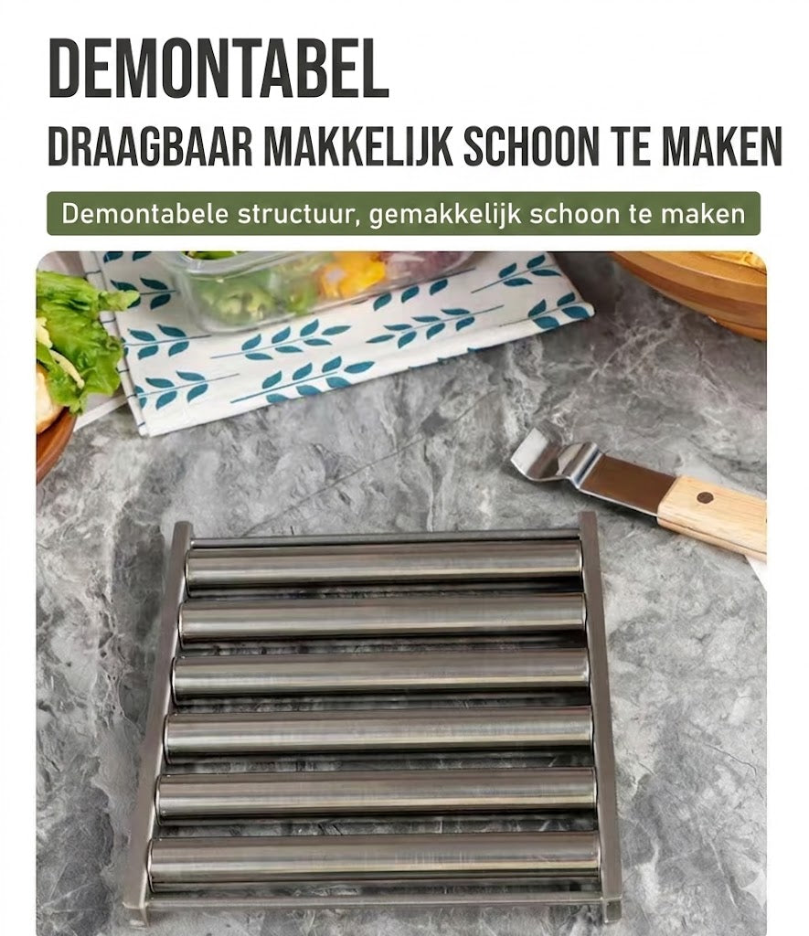 Roestvrijstalen worstroller voor op de grill — Met houten handvat