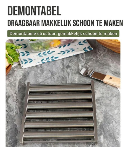 Roestvrijstalen worstroller voor op de grill — Met houten handvat