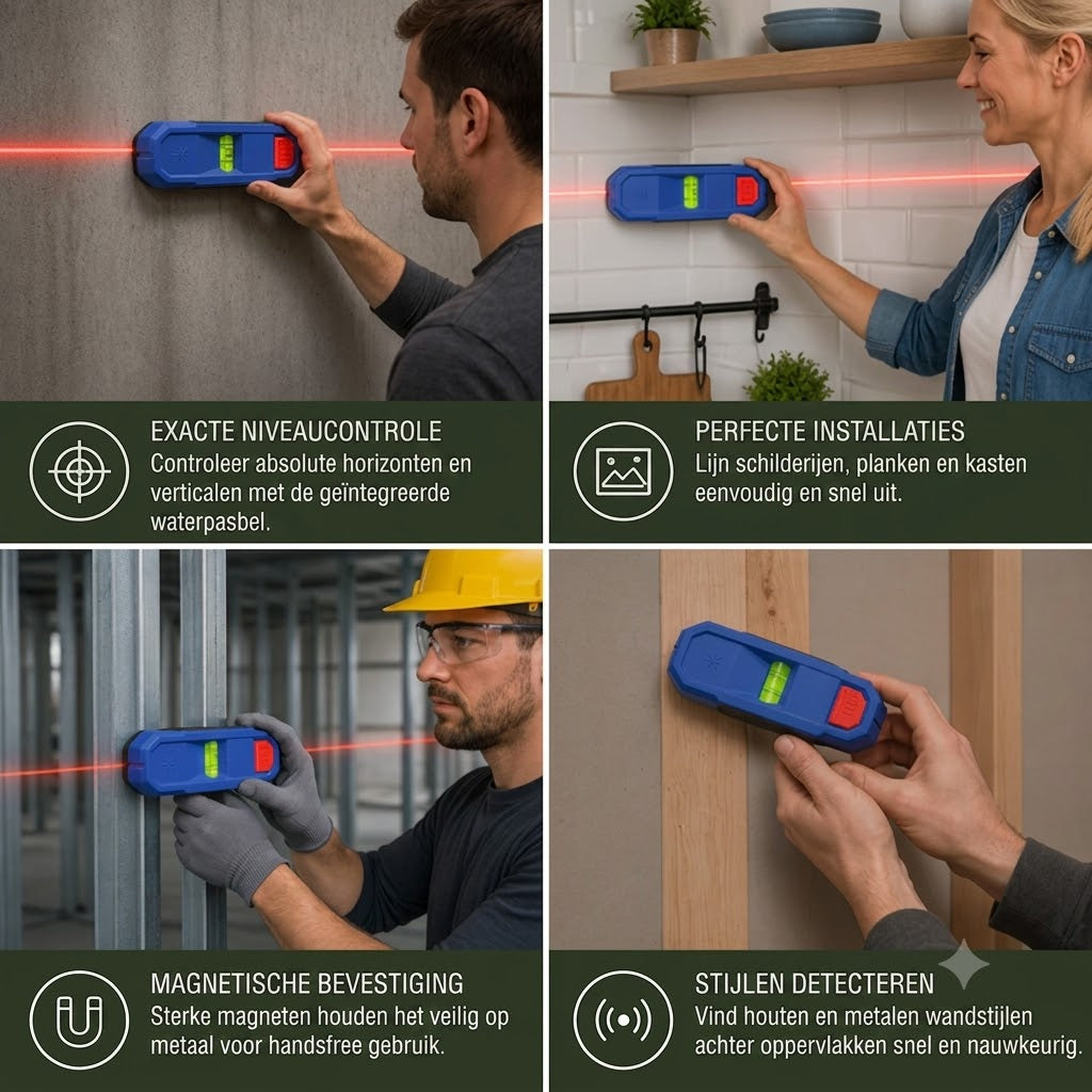 3-in-1 Magnetische Laserwaterpas & Muurdetector