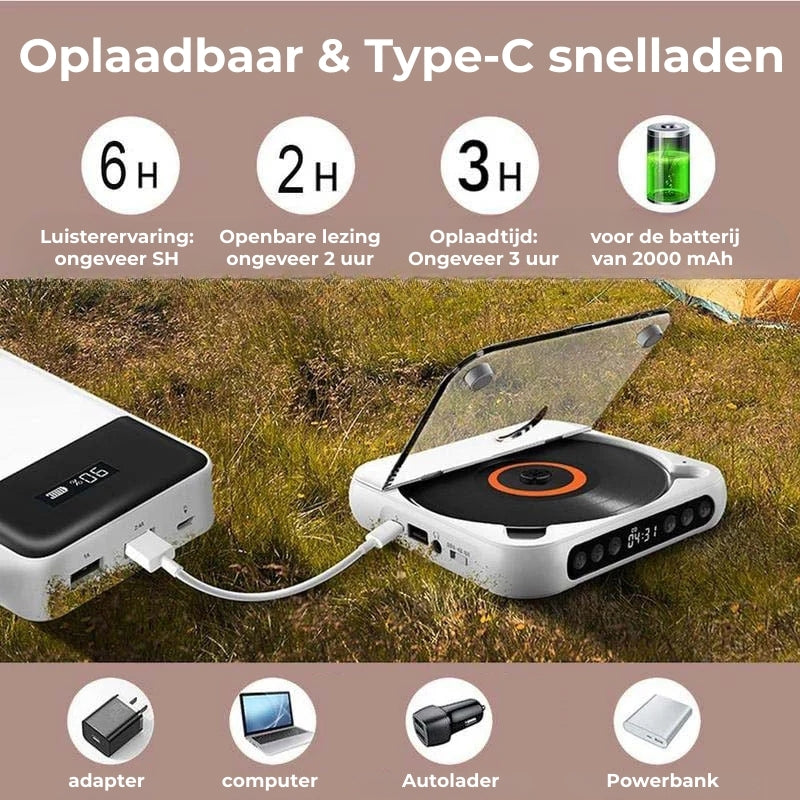 Draagbare CD Speler met Bluetooth - Oplaadbare Discman voor Auto & Onderweg (Anti-Shock)