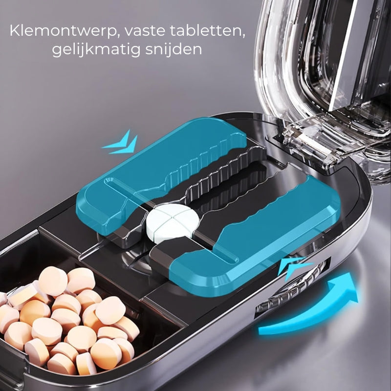 2-in-1 Pillensnijder & Pillensplitter - Verstelbaar voor Alle Maten - Nauwkeurig Snijden - Transparant