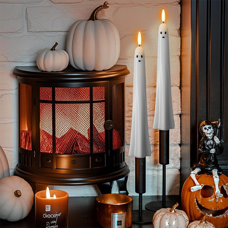 🎃👻Afstandsbedienbare LED-spookkaarsen met 3D-vlamlont 🕯️💡 1 set (2 stuks)