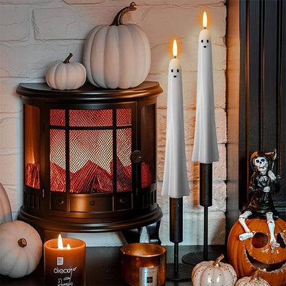 🎃👻Afstandsbedienbare LED-spookkaarsen met 3D-vlamlont 🕯️💡 1 set (2 stuks)