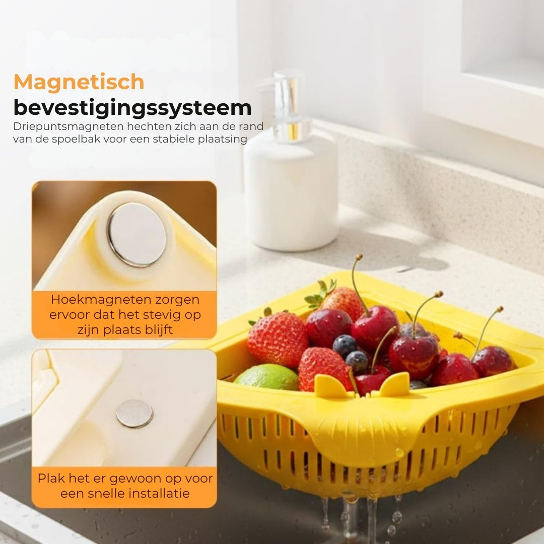 Magnetisch Hoekzeefje voor de Gootsteen – Gootsteenzeefafvalbakje