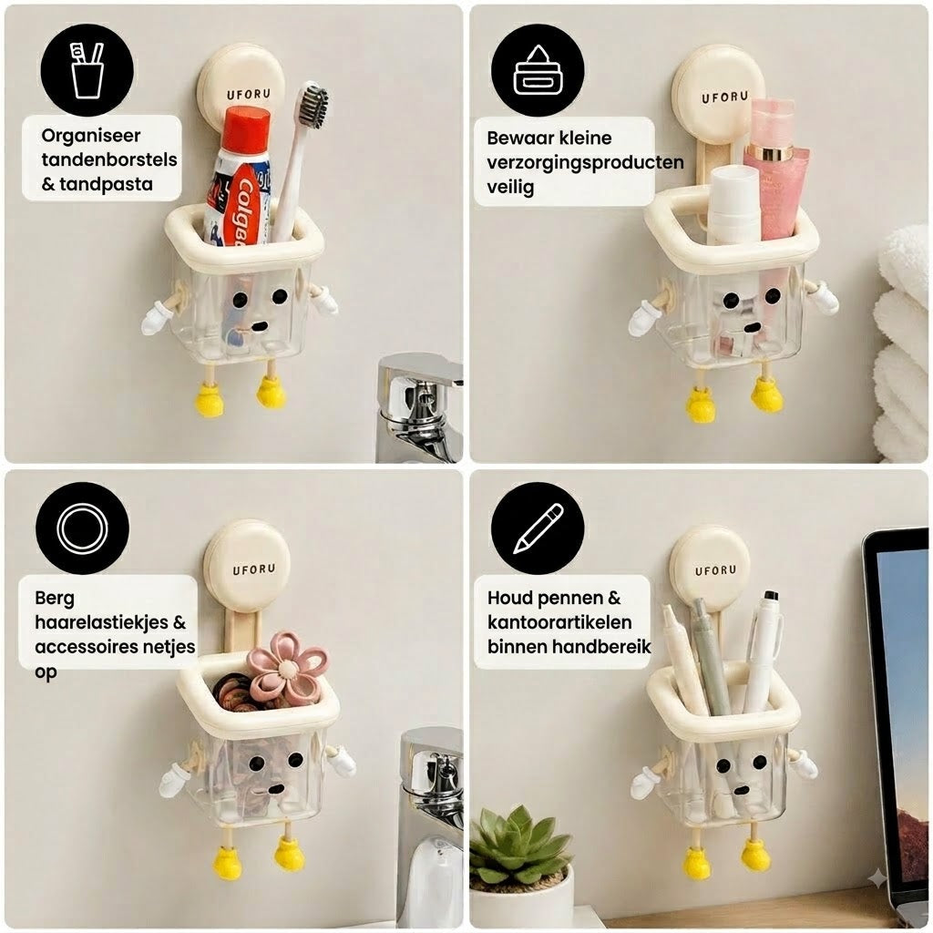 Schattige wandgemonteerde tandenborstelhouder met zuignap – perfect voor in de badkamer