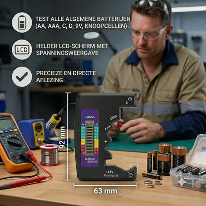 Digitale batterijtester met LCD-scherm – kan de capaciteit meten van AA, AAA, C, D, 9V en knoopcelbatterijen 🔋
