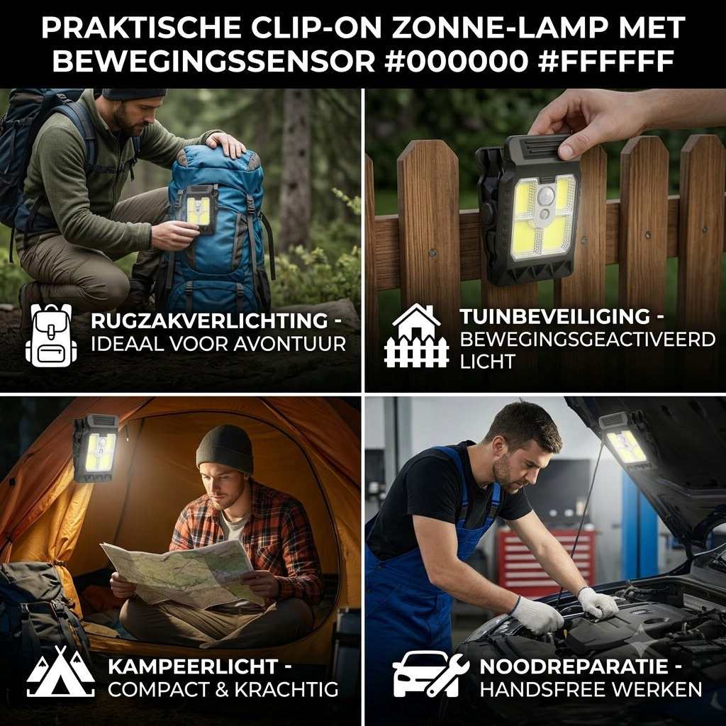 Praktische solarlamp met klem en bewegingssensor