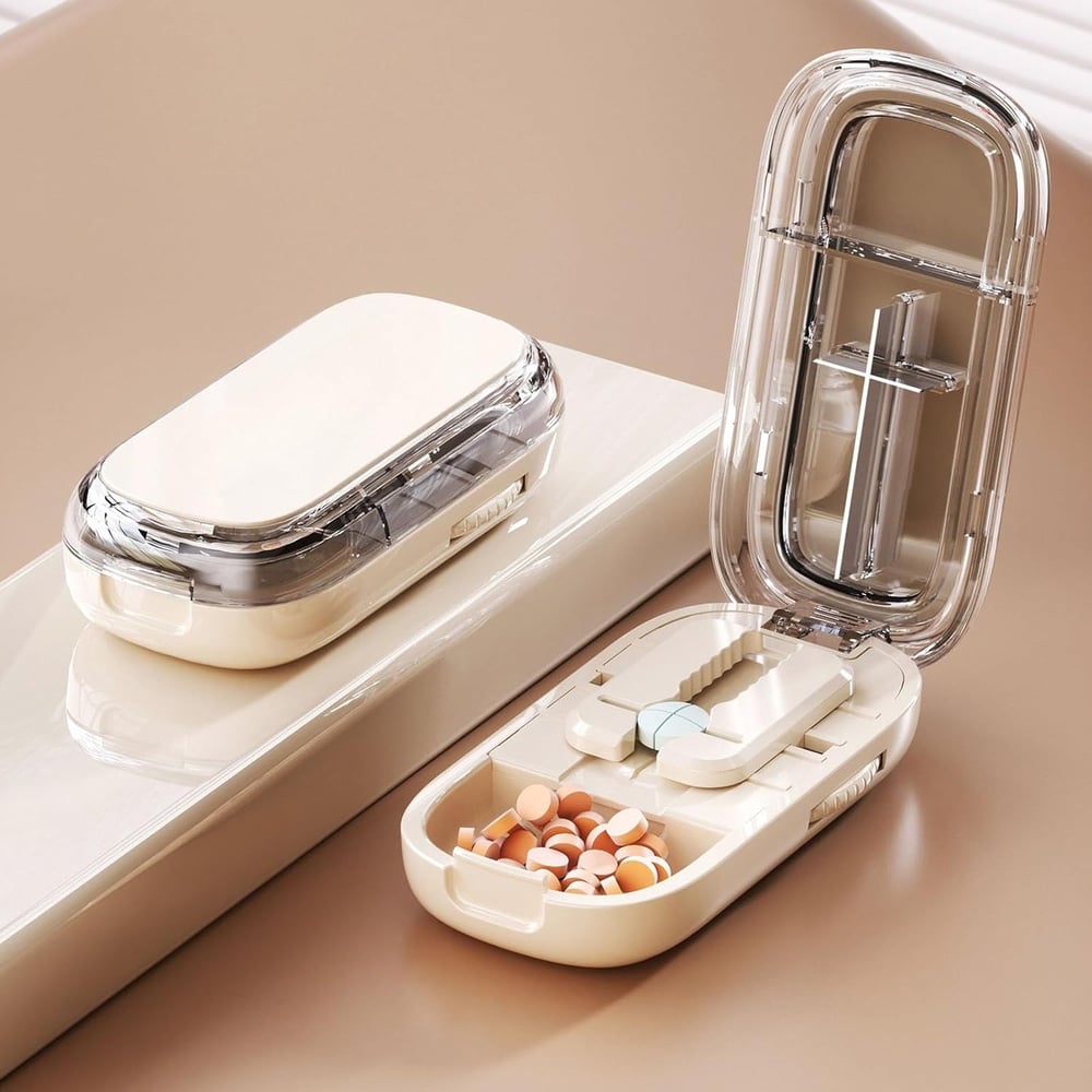2-in-1 Pillensnijder & Pillensplitter - Verstelbaar voor Alle Maten - Nauwkeurig Snijden - Transparant