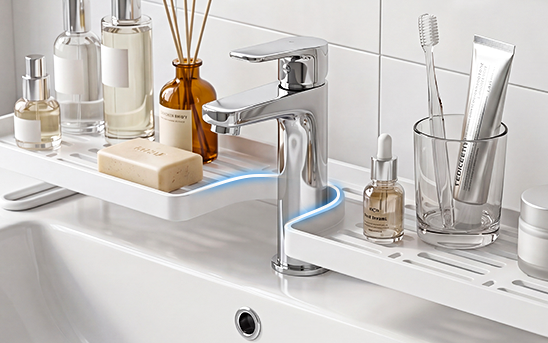 Badkamer Kraan Opbergrek – Staand & Zonder Boren / Kraan Organizer