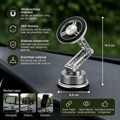 Volledig metalen telefoonhouder voor de auto met supersterke magneten en zuignap