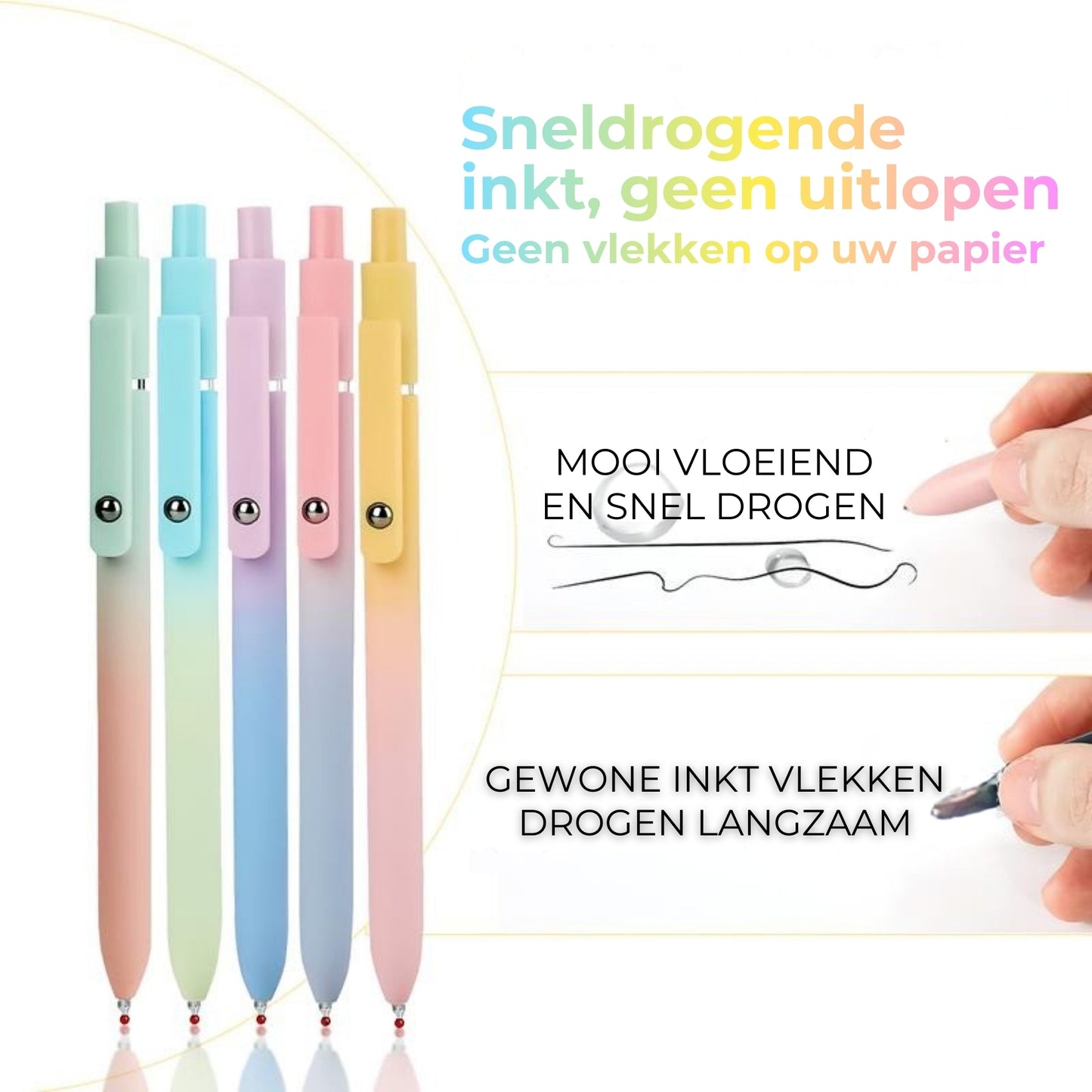 Luxe Gelpennen Set (5 stuks) - Esthetisch Kleurverloop Design - 0.5 mm Sneldrogende Inkt