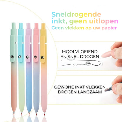 Luxe Gelpennen Set (5 stuks) - Esthetisch Kleurverloop Design - 0.5 mm Sneldrogende Inkt