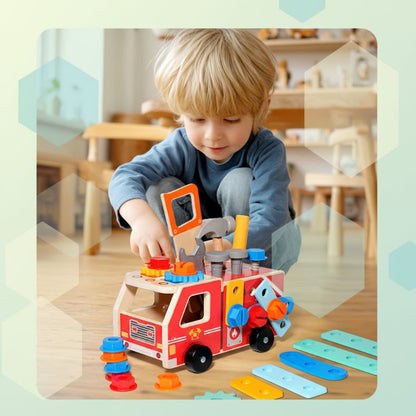 Houten Brandweerwagen Bouwpakket - Constructie Speelgoed met Gereedschap (Educatief & Duurzaam).