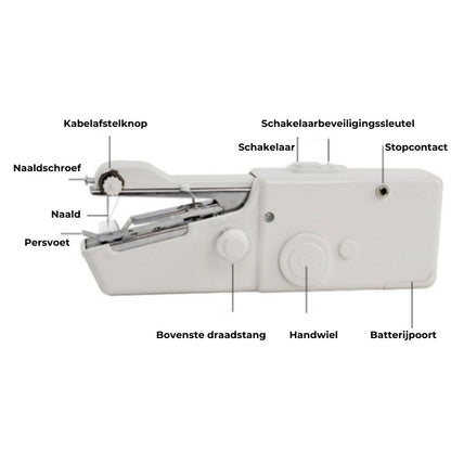 Mini Handnaaimachine Set - Draadloos & Draagbaar - Voor Snelle Reparaties - Inclusief Accessoires - Wit