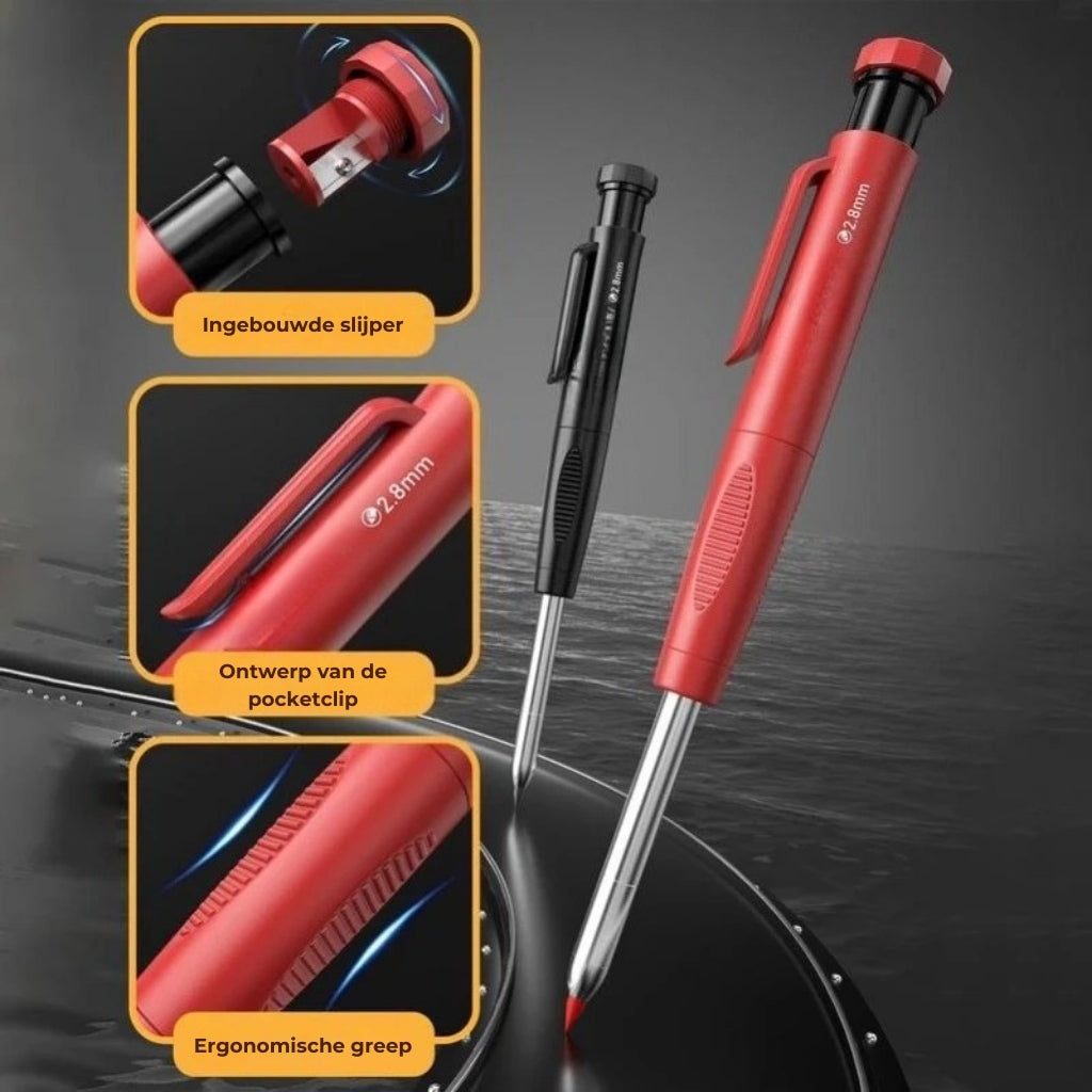 Complete Markeerkit voor Vakmannen - 3 stuks Timmermanspotloden - Met Gekleurde Navullingen - Onmisbaar in de Gereedschapskist