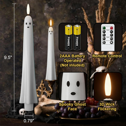 🎃👻Afstandsbedienbare LED-spookkaarsen met 3D-vlamlont 🕯️💡 1 set (2 stuks)