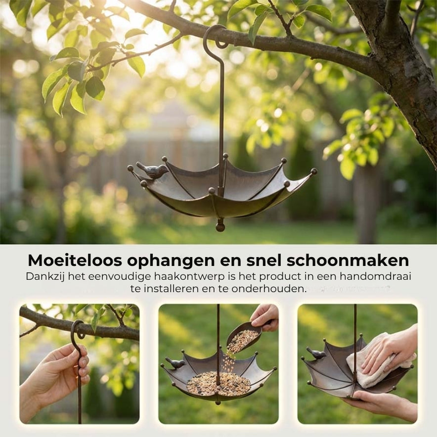 Hangend Vogelvoederhuisje en Drinkschaal – Parapluvormige Voedersilo – 2-in-1 Voederstation