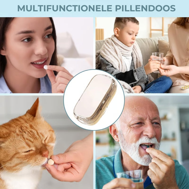 2-in-1 Pillensnijder & Pillensplitter - Verstelbaar voor Alle Maten - Nauwkeurig Snijden - Transparant