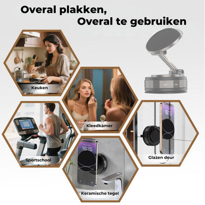 Magnetische Telefoonhouder Auto - Vacuüm Adsorptie & Magnetisch - 360° Draaibaar - Super Stabiel op Dashboard & Ruit