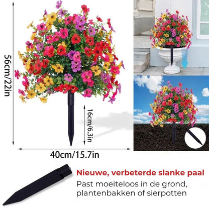 Bloemdecoratie met kunstmatige eucalyptus en viooltjes