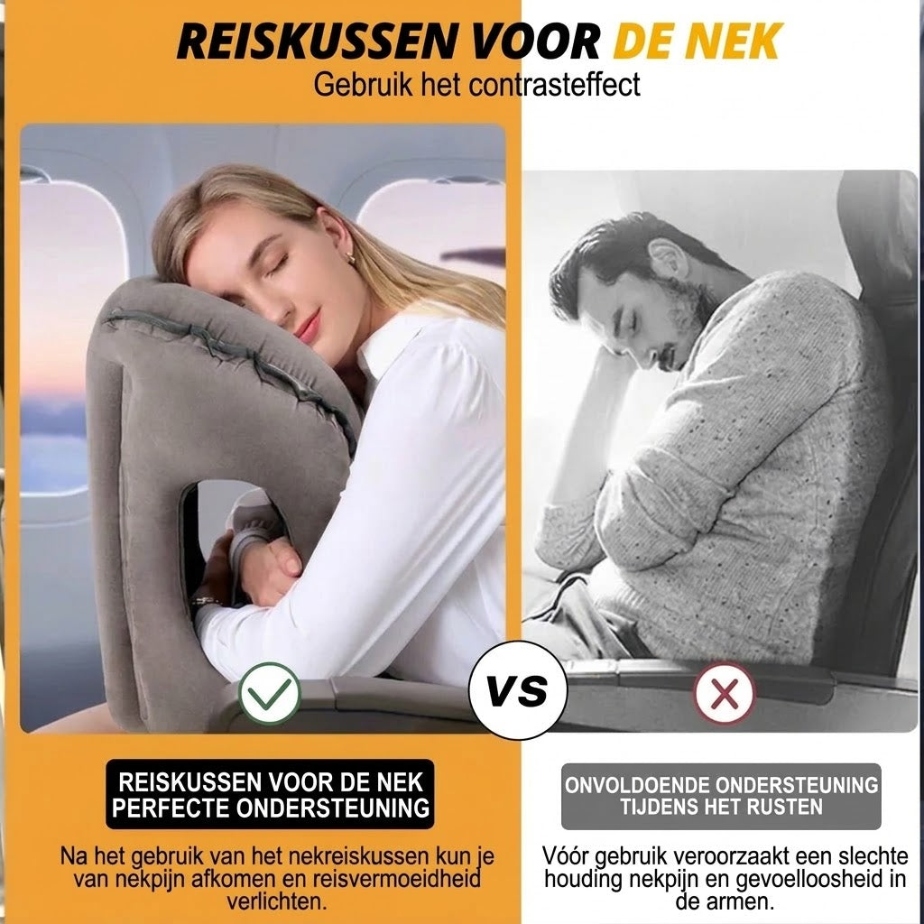 Opblaasbaar ergonomisch reiskussen – Compact en draagbaar nekkussen voor vliegtuig, trein en auto