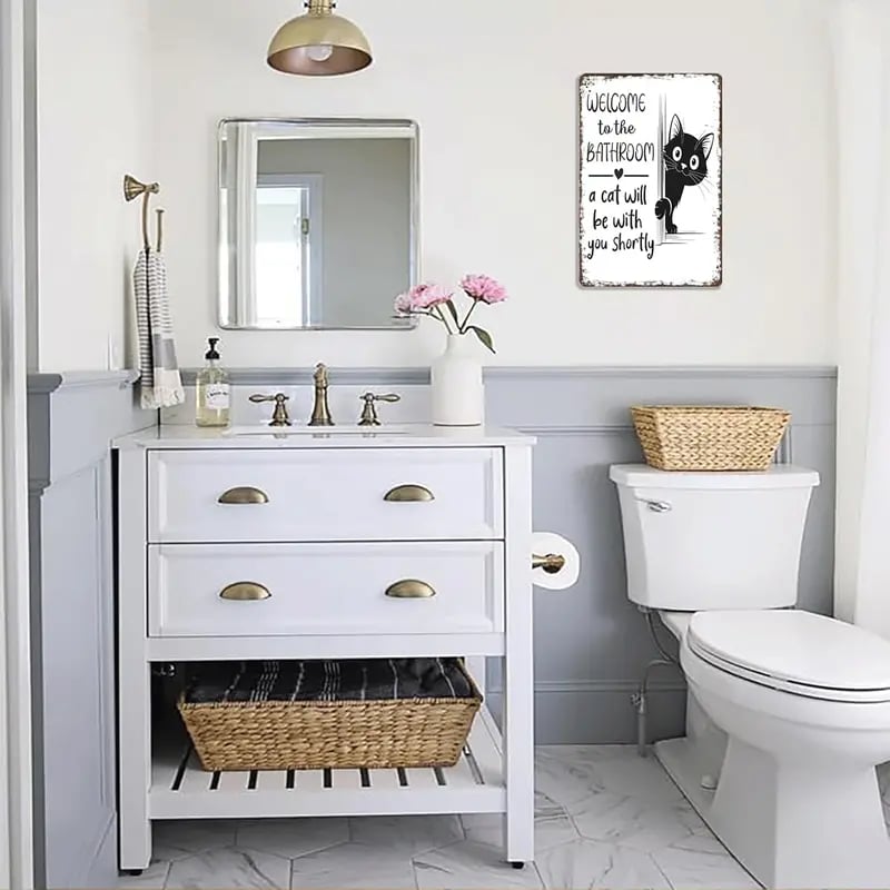 Retro Wanddecoratie Zwart-Wit - Schotse Hooglander & Kat