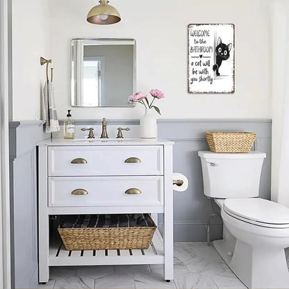 Retro Wanddecoratie Zwart-Wit - Schotse Hooglander & Kat