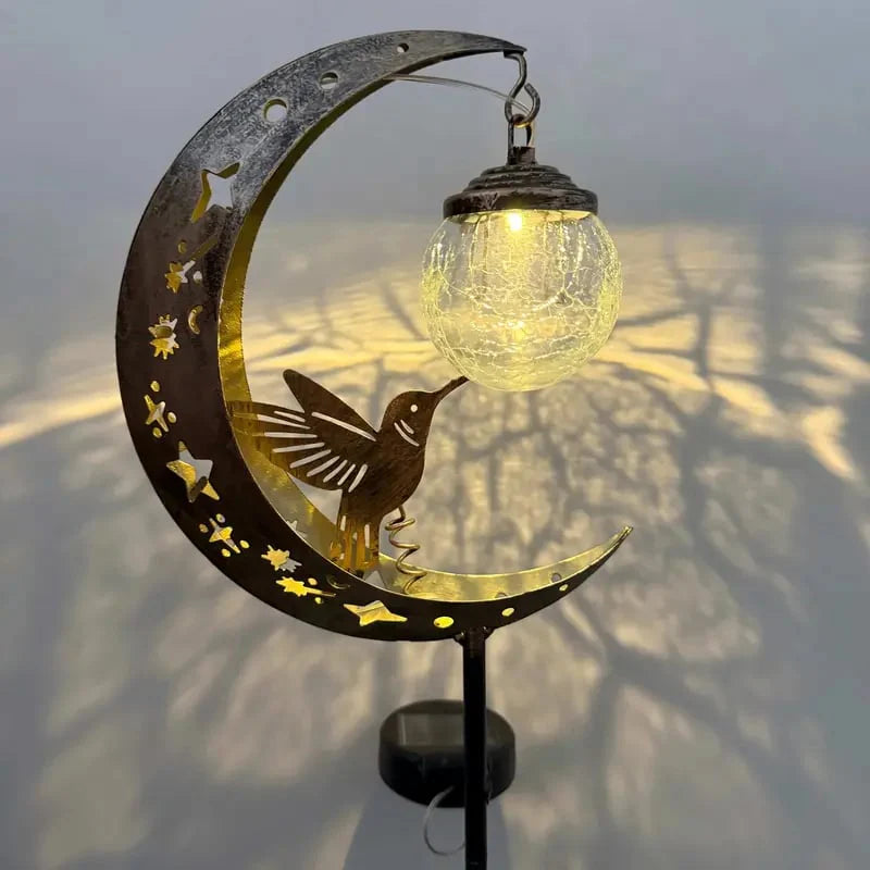 Solar Tuinverlichting Kolibrie en Maan - Decoratieve Buitenverlichting voor Tuin en Terras