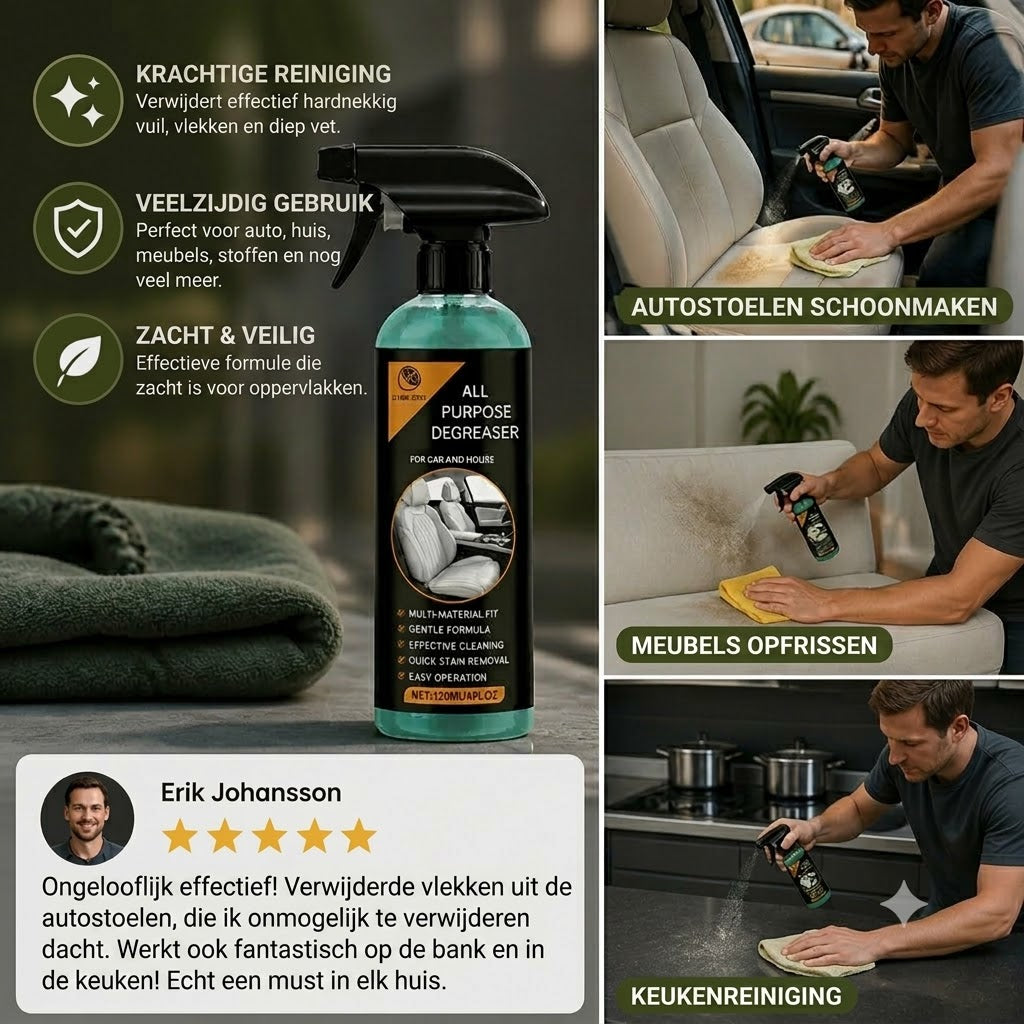Multifunctionele autoreinigingsspray – Krachtige vlekkenverwijderaar, de ultieme oplossing voor het verwijderen van hardnekkige vlekken.