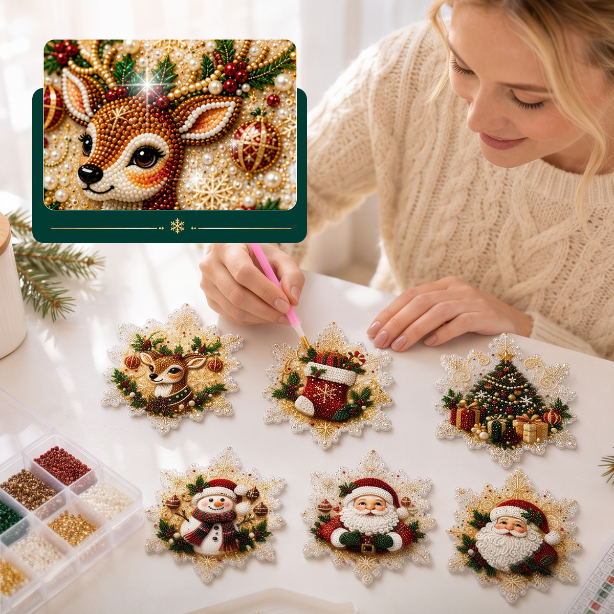 6-delige DIY diamond painting set voor kerstversiering en decoratie