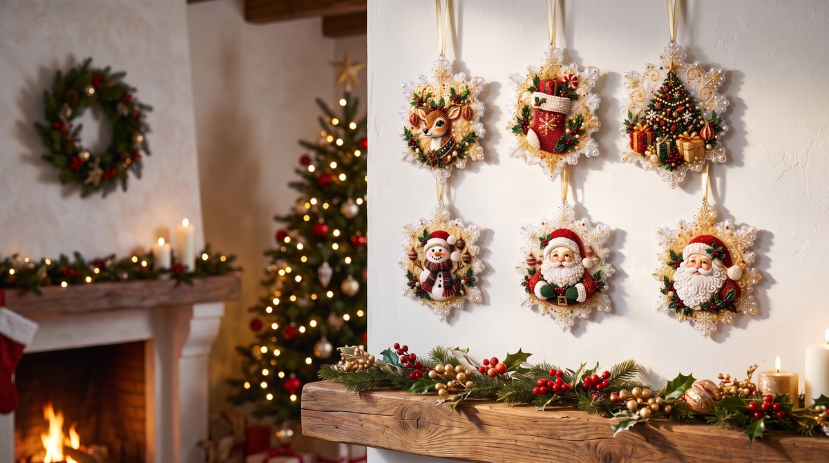 6-delige DIY diamond painting set voor kerstversiering en decoratie