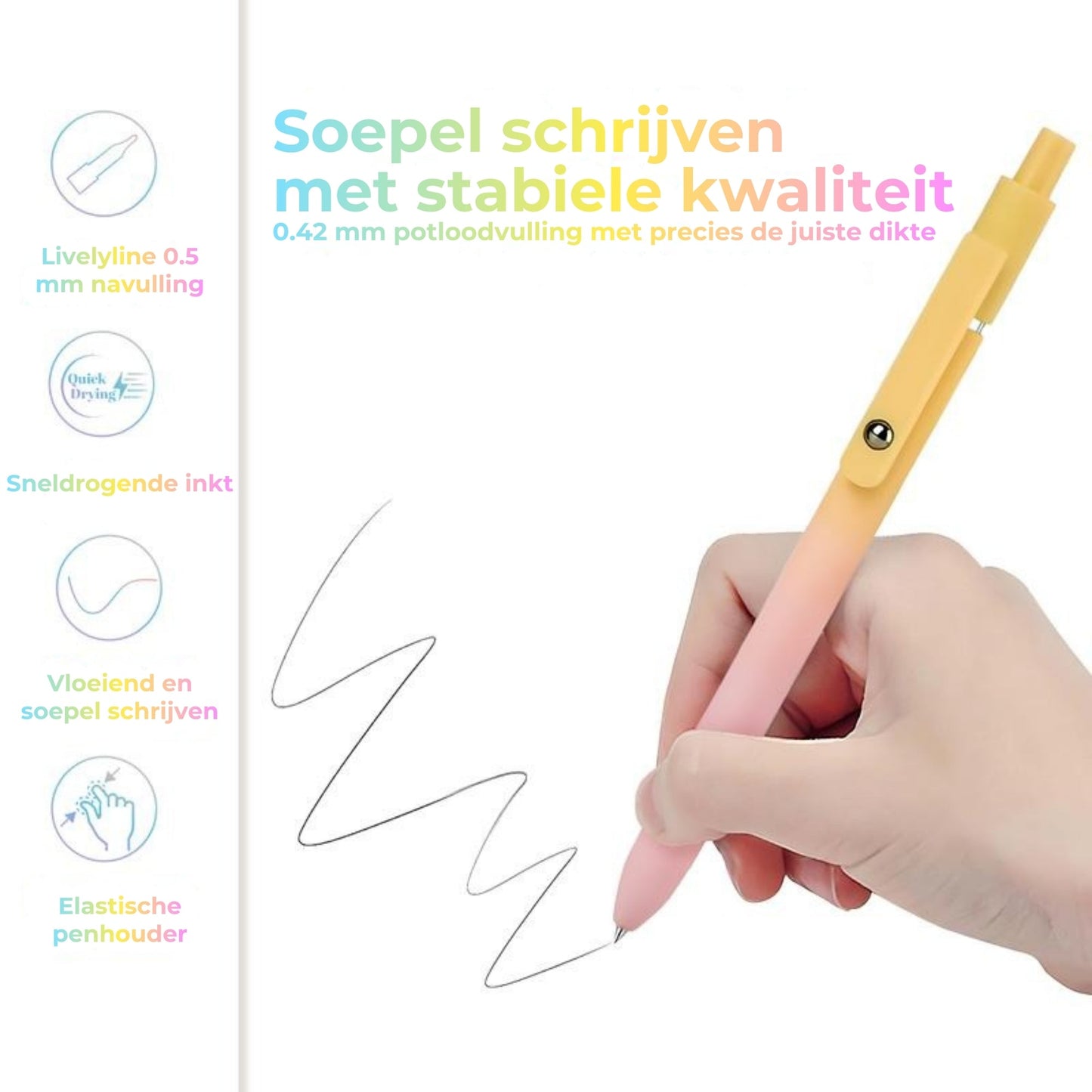 Luxe Gelpennen Set (5 stuks) - Esthetisch Kleurverloop Design - 0.5 mm Sneldrogende Inkt