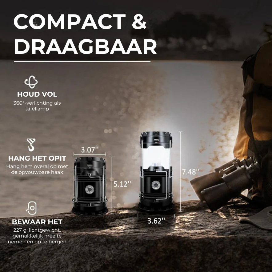 2-in-1 Solar Campinglamp & Zaklamp - USB Oplaadbaar