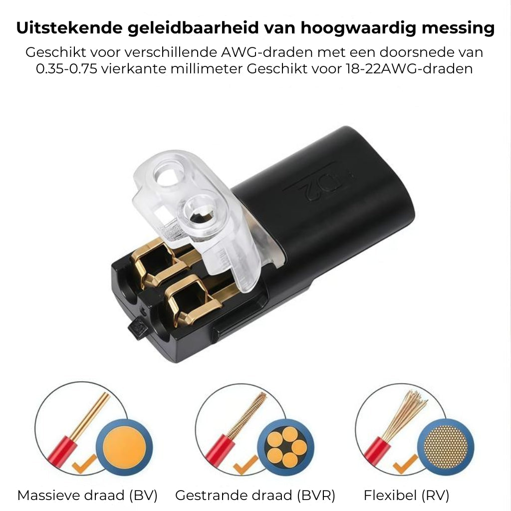 [20 Stuks] Snelle Draadconnectors met Vergrendeling - 2-Polige Stekker Verbinding