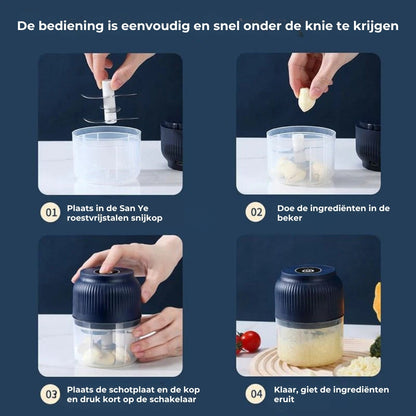 Draadloze Mini Hakmolen – Elektrische Keukenmachine voor Knoflook en Ui – USB Oplaadbaar
