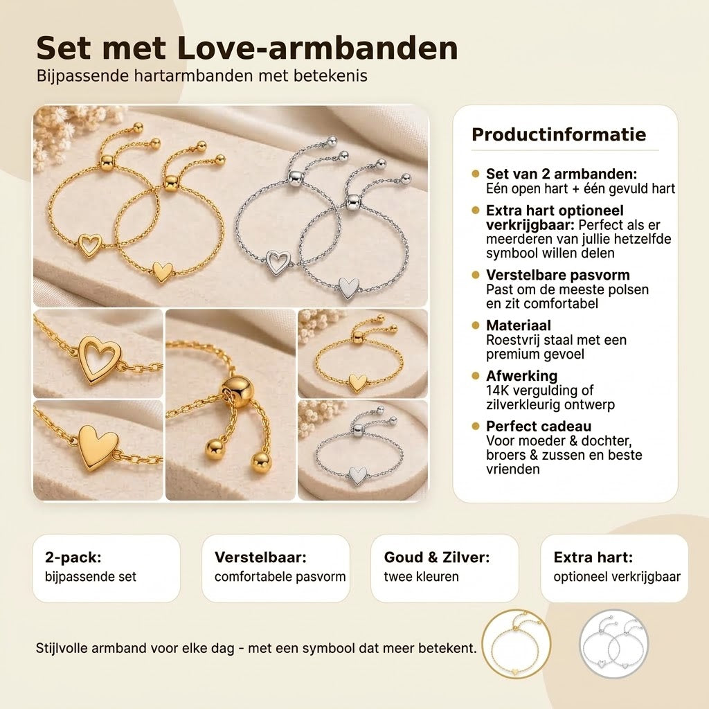 Hartjesarmband set – 14K vergulde hartjesarmband
