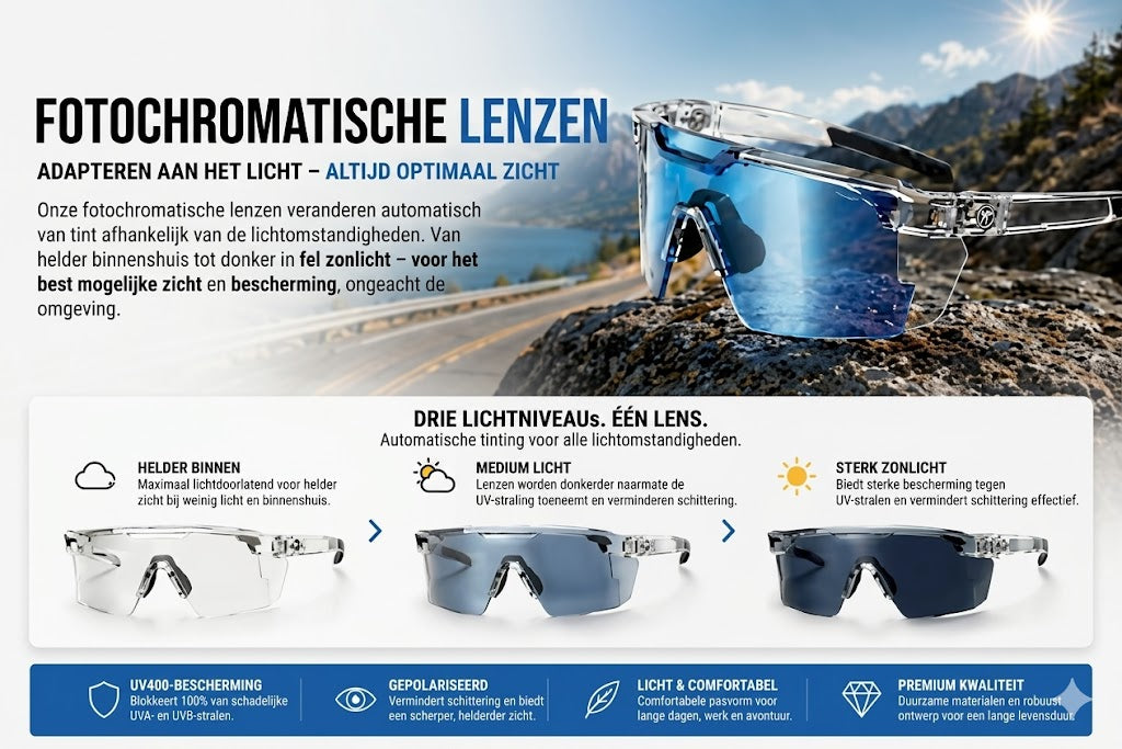 Fietszonnebril- Zonnebrillen met adaptieve lenzen