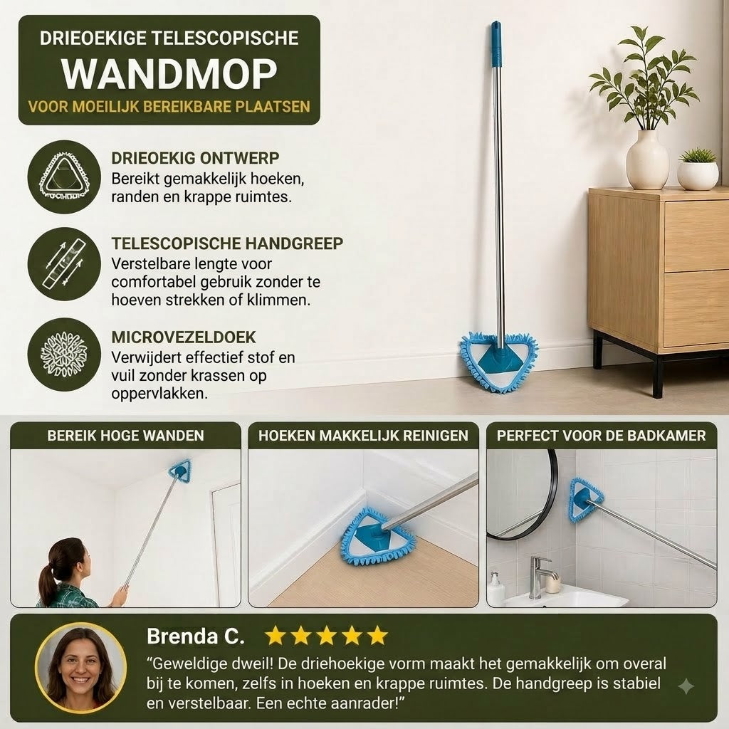 🔥 Tijdelijke aanbieding: 50% korting ❗️❗️ Driehoekige uitschuifbare muurmop, maakt moeilijk bereikbare hoeken eenvoudig schoon.