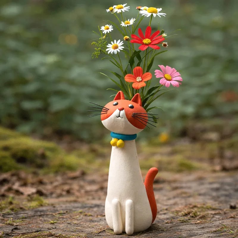 😻Handgemaakte Keramische Kattenvaas - Uniek & Origineel Design - Decoratieve Bloemenvaas voor Kattenliefhebbers