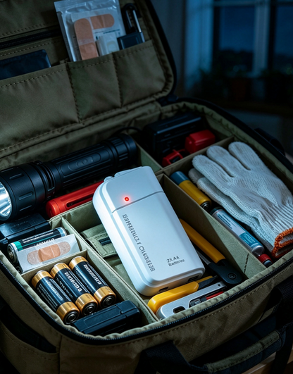 Powerbank op AA-batterijen met LED-zaklamp – biedt extra stroom voor je mobiele telefoon in noodsituaties
